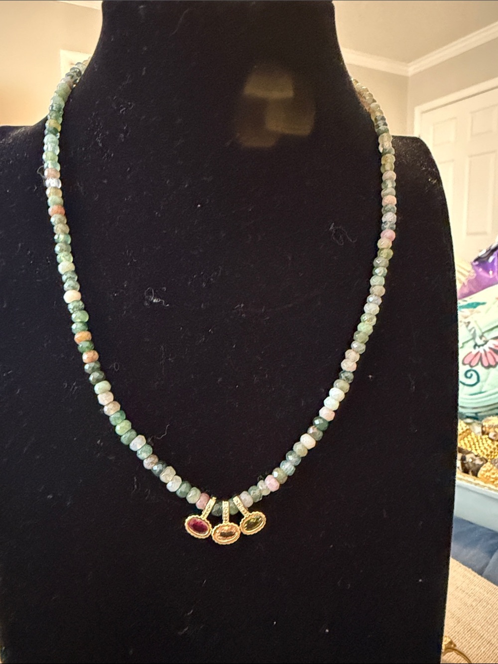 Multi-Color Beaded Necklace with Gold Accent Charms